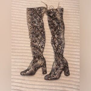 Faux Snake Skin Over the Knee Heeled Boot 6.5